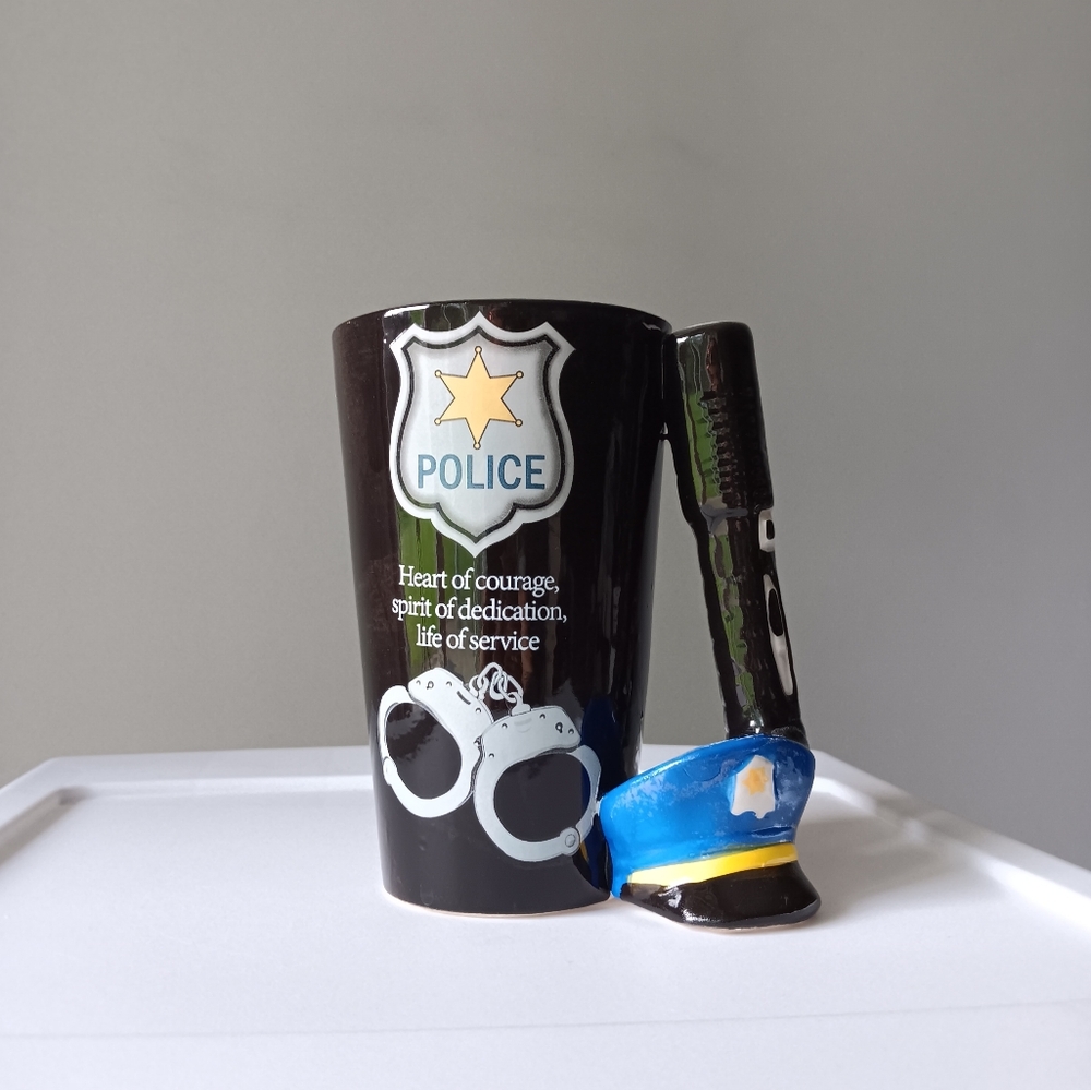 LTD Commodities Ceramic Tumbler Mug Police Themed Black Blue White